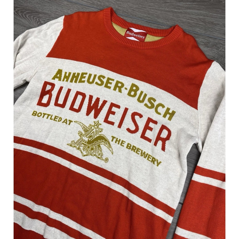 Budweiser Men's "Bottled At The Brewery" Pullover Holiday Sweater Red Size Large
